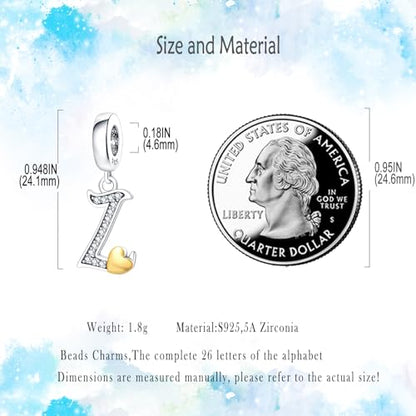 HappyStar Sterling Silver Letter Charms for Bracelets Alphabet Initial Dangle Charms Bead fit Pandora Bracelets Jewelry Gifts for Women - color: Letter charms L