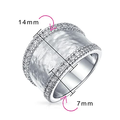 Bling Jewelry Personalized Modern Style CZ Accent Band Fashion Statement Brushed Hammered Matte Finish Wide Band Ring For Women Yellow 14K Gold Plated Brass Customizable - color: Silver-Tone