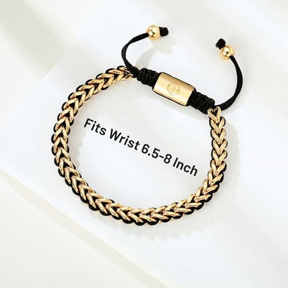18K Gold-Plated Bracelets for Men Franco Link Chain Adjustable | Stainless Steel Bracelet, Gold Beads Bracelet, Handcrafted Braided, Mens Jewelry Birthday Gift for Men - color: Gold with Card Dad