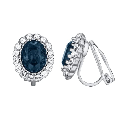 Yoursfs Vintage Crystal Clip On Earrings For Women Platinum Plated Rhinestone Clip On Earrings Non Pierced Oval Shap Cubic Zirconia Earring Hypoallergenic Jewelry - style: Sapphire Earrings