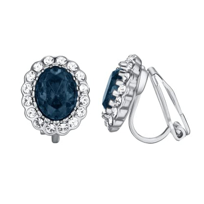 Yoursfs Vintage Crystal Clip On Earrings For Women Platinum Plated Rhinestone Clip On Earrings Non Pierced Oval Shap Cubic Zirconia Earring Hypoallergenic Jewelry - style: Sapphire Earrings