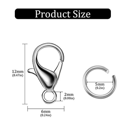 600 Pieces Lobster Clasps and Open Jump Rings Set Lobster Claw Clasps and Closures for Jewelry Making and Bracelets Bracelet Hooks Jewelry Clips(White K) - color: White K