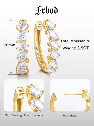Moissanite Hoop Earrings for Women, 3.5ct/0.76ct D Color VVS1 Yellow Gold Plated Earrings, 925 Sterling Silver Inside Out Round Loops/Six Stone 20mm Hoops, Birthday Christmas Valentines Jewelry - color: Yellow Gold - Six Stone