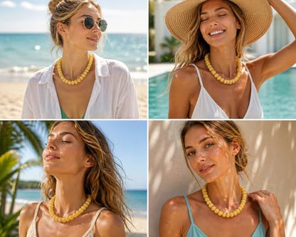Chunky Colorful Beaded Necklace for Women Boho Summer Statement Resin Choker Necklaces Beach Jewelry Accessories - color: Yellow