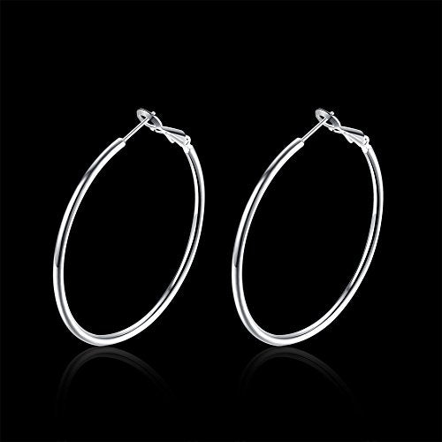 Gold Hoop Earrings,18K Gold Plated Rounded Hoops Earrings for Women - color: white-Rounded-1.8"