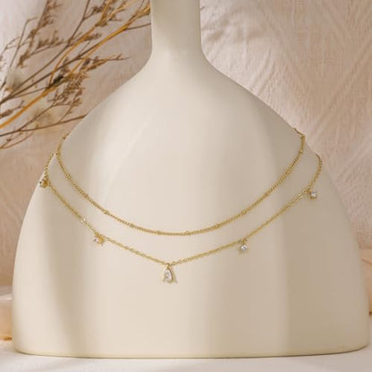 Layered Necklaces For Women,Dainty Gold Plated Necklace Stack Prom Layering Necklaces For Women Trendy Chain Cross Choker Necklace Set Fashion Accessories - color: cz+satellite