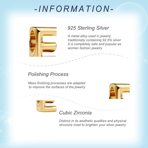 Gold Letter Charms A-Z for Bracelets 925 Sterling Silver Alphabet Initial Charms Beads Jewelry Gifts for Women - color: E
