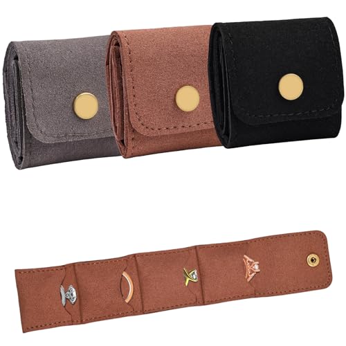 3 Pack Mini Jewelry Organizer, Travel Jewelry Case, Foldable Multifunctional Travel Jewelrys Pouch for Earrings, Necklaces, Rings, Chain Bracelets, Brooches - color: Black