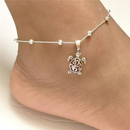 Sea Turtle Anklets for Women Adjustable Silver Seaurtle Anklets