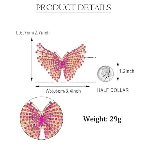 EVER FAITH Austrian Crystal Gorgeous Volant Butterfly Brooch for Bride, Prom, Bridal - color: Fuchsia Gold-Tone