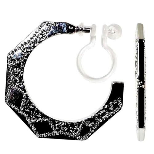 Hoop Invisible Clip On Earrings for Women Not Pierced Gold Small Twisted Hoop Comfortable Silver Large Clip On Earrings - color: Pentagon Hoop Silver