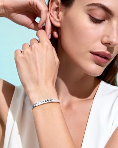 Hammered Texture Bracelet for Women - Maximum 8 inches Adjustable Cuff Bangle, Elegant Boho Chic Jewelry Silver & Gold - color: Silver-A