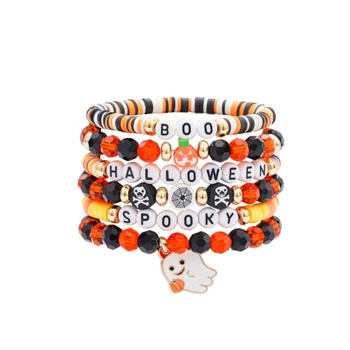 Boho Beaded Stretch Bracelets For Women Stackable Crystal Gold Plated Beaded Bracelets Set Trendy Handmade Friendship Braeclet Jewelry Gifts - color: K-Halloween