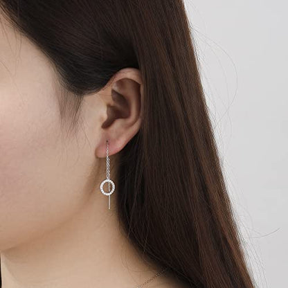 Pearl Dangle Earrings for Women, Threader Earrings Long Drop Earrings, Dainty Hoop Earrings Hypoallergenic Tassel Ear Chain for Wedding Jewelry Gifts - color: Cubic Zirconia Threader Earrings