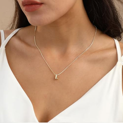 14K Gold Plated Bubble Letter Necklace, Tarnish Free and Waterproof Dainty Initial Necklace for Women, Trendy Personalized Gold Jewelry Gift for Her - color: Gold, style: L
