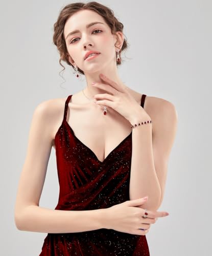 LMXXVJ Jewelry Set for Women,Teardrop Cubic Zirconia Necklace Earrings Adjustable Ring Bracelet Jewelry Set Formal Jewelry Gift - color: MHSD-White Gold-Garnet