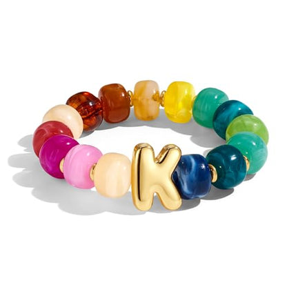 Bubble Initial Chunky Beaded Bracelet for Women Colorful Resin Bead Trendy Statement Big Stretch Bracelets Summer Beach Boho Charm Jewelry Cute Gifts for Women - color: Initial K