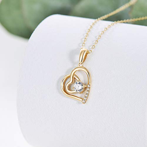 SISGEM 14K Solid Gold Heart Necklace for Women,Yellow Gold 0.55 Carat(CTTW) Moissanite Infinity Heart Pendant Necklaces Anniversary Birthday Gifts for Wife Mom 16''-18'' - color: Style-2