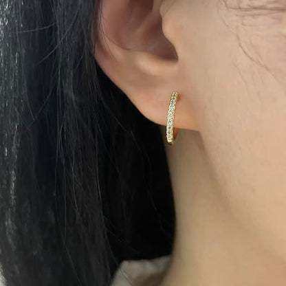 Clip On Hoop Earrings for Women Non Pierced Cubic Zirconia Huggie Hoops 14K Gold Plated CZ Clip On Earrings Adjustable No Piercing Fake Earrings - color: Gold, size: 15 MM