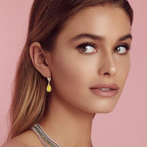 Austrian Crystal Teardrop Leverback Dangle Earrings for Women Fashion 14K Gold Plated Hypoallergenic Jewelry - color: Yellow
