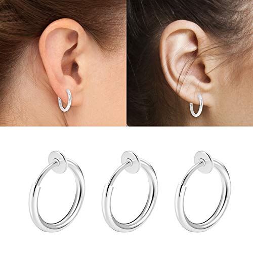 CrazyPiercing 8 pcs of Surgical Steel Clip on Non-Pierced Hoops Fake Nose Lip Ear Rings Piercing - style: silver color