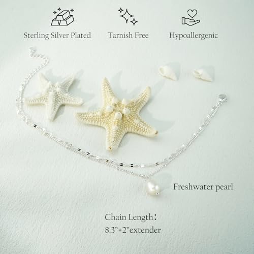 NIXMAX Gold Anklets for Women, Waterproof Chain Trendy Ankle Bracelets | Non Tarnish, Adjustable Fit, 14K Gold Plated, Dainty Layered Looks, Summer Beach Vacation Body Jewelry, Gifts for Women - color: Silver-Pearl