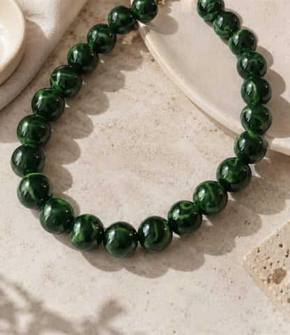 Colorful Chunky Beaded Necklaces for Women Trendy Large Bead Statement Necklace Boho Resin Bead Choker Summer Beach Jewelry Gifts Accessories - color: Dark Green