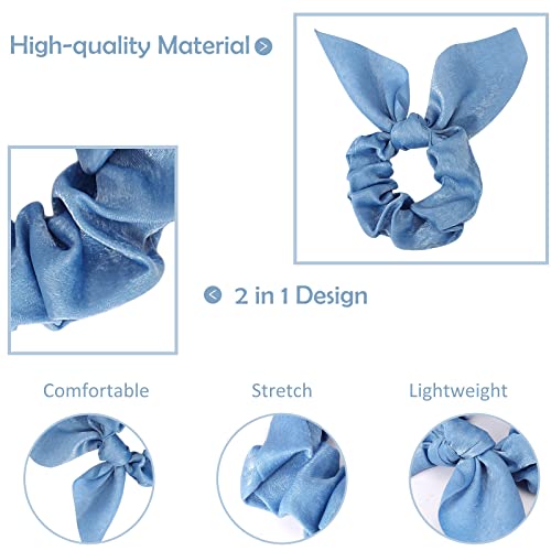 Ondder Hair Scrunchies with Bow Ribbon, Blue Elastic Pony Tails Hair Ties for Women and Girls, 15 Pcs - color: Blue
