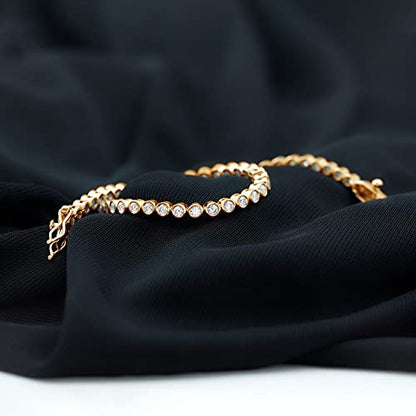 Bezel Set Moissanite Tennis Bracelet for Women, D-Vs1 Quality - style: 14K Yellow Gold