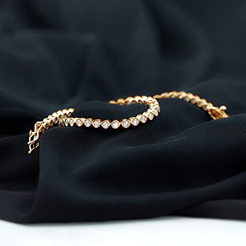 Bezel Set Moissanite Tennis Bracelet for Women, D-Vs1 Quality - style: 10K Yellow Gold