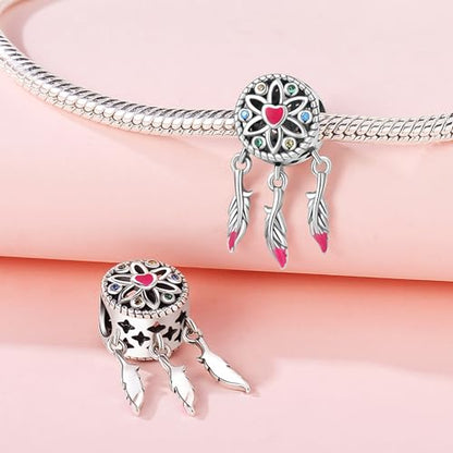 925 Sterling Silver Charms for Bracelets and Necklace Religious Cross Pendants Praying Hands, Bible, Virgin Mary, Jesus, Church Bead Jewelry - color: Heart - Feather Charms