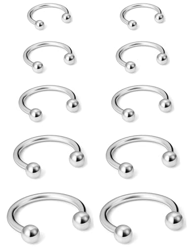 16G Septum Rings Surgical Steel Nose Septum Horseshoe Hoop Earring Eyebrow Tragus Helix Lip Piercing Jewelry Nipple Rings for Women Men 6mm 8mm 10mm 12mm 14mm 16mm - color: silvertone,ball