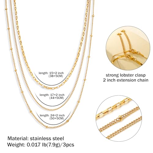 Elegance 11 designs Gold Plated Thin Chain Layered Necklaces For Women Non Tarnish,18k Gold Plated Stainless Steel Dainty Waterproof Gold Necklace Set Stack For Women Gifts Jewelry - color: Gold Necklace 200N
