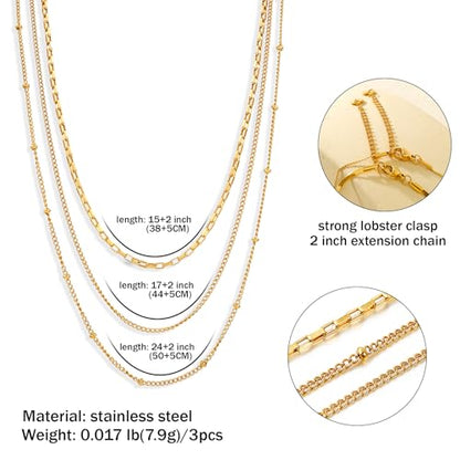 Elegance 11 designs Gold Plated Thin Chain Layered Necklaces For Women Non Tarnish,18k Gold Plated Stainless Steel Dainty Waterproof Gold Necklace Set Stack For Women Gifts Jewelry - color: Gold Necklace 200N