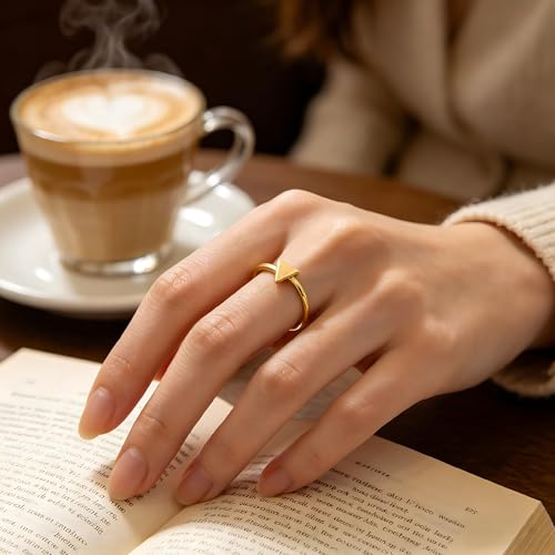 Sun and Moon Rings Stainless Steel Crescent Sun Rings for Women Gold Open Ring Middle Index Finger Jewelry Gift - color: D-Gold Triangle