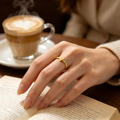 Sun and Moon Rings Stainless Steel Crescent Sun Rings for Women Gold Open Ring Middle Index Finger Jewelry Gift - color: D-Gold Triangle