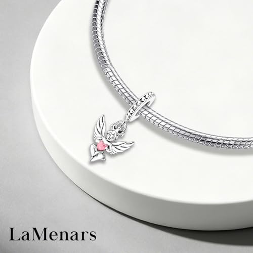 LaMenars 925 Sterling Silver Charms for Pandora Bracelets & Necklaces | Bead Charms Birthday Holiday Jewelry Gifts For Women - color: Angel Heart Dangle