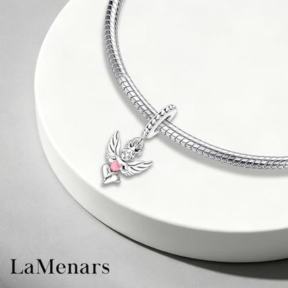 LaMenars 925 Sterling Silver Charms for Pandora Bracelets & Necklaces | Bead Charms Birthday Holiday Jewelry Gifts For Women - color: Angel Heart Dangle