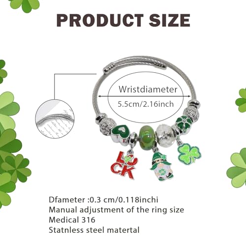 Charm Bracelets for Womens,Exquisite Cute Cartoon Friendship Silver Bracelets Stainless Steel Bangle, Womens Jewelry Suitable for Holiday Gifts and Birthday Gifts - color: z-St. Patrick's Day Bracelet