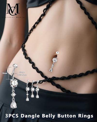 Belly Button Rings Pack 14G Belly Piercing Jewelry 316L Stainless Steel Belly Rings for Women 3PCS Navel Piercing Jewelry - color: Sliver