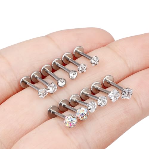 16G Lip Labret Medusa Rings Studs Internally Threaded 316L Surgical Steel Snake Bite Lip Rings Flat Back Catilage Tragus Helix Daith Earrings Piercings Jewelry for Women Men 8mm - color: 16G-10mm Bars