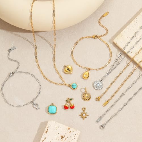 Swyabi 20 PCS Paperclip Necklace Bracelet Chains Bulk for Jewelry Making | 18K Stainless Steel, Gold Plated, Silver, with Extender, No Fade, No Rust, Adjustable, for Men Women DIY - color: 2.5x6.5mm Gold Silver