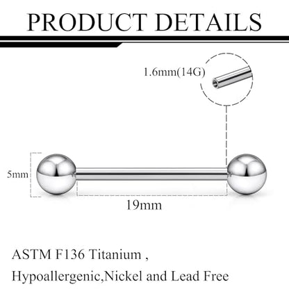 Ruifan Grade 23 Titanium Internally Threaded Nipple Piercing Jewelry Barbell Ring PA Tongue Rings Nipple Straight Body Piercing Jewelry for Women Men 16G 14G 12G 8G 6G 4G 2G - size: 14GA - 3/4" (19mm)