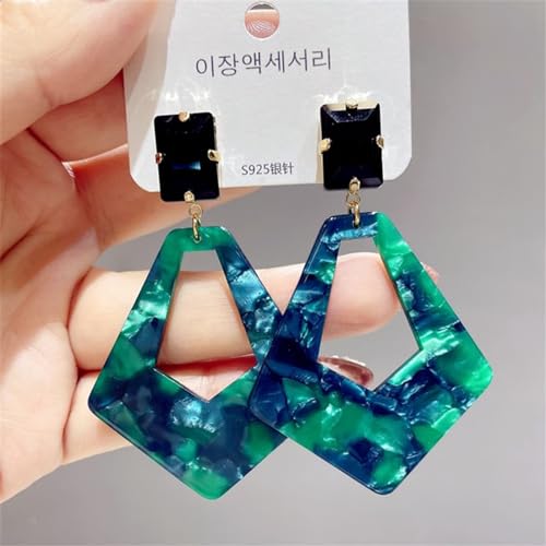 ONLYJUMP Exaggerated Geometry Earrings Acrylic Round Square Triangle Heart Dangle Earrings for Women Multilayer Bohemia Earrings Classic Retro Minimalist Earrings Statement Jewelry - color: Green