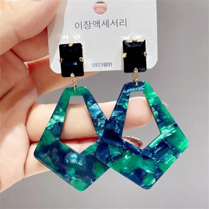 ONLYJUMP Exaggerated Geometry Earrings Acrylic Round Square Triangle Heart Dangle Earrings for Women Multilayer Bohemia Earrings Classic Retro Minimalist Earrings Statement Jewelry - color: Green