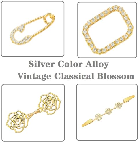 Vintage Sweater Clips Shawl Dresses Shirt Clips Retro Cardigan Collar Chain Clips Brooch Pins for Women - style: Style 9