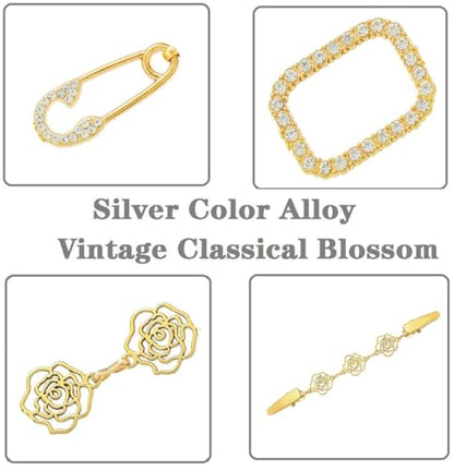 Vintage Sweater Clips Shawl Dresses Shirt Clips Retro Cardigan Collar Chain Clips Brooch Pins for Women - style: Style 9