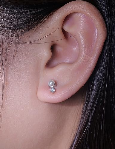 limerencia G23 Hypoallergenic 18g Flat Back Stud Earrings | F136 Implant Grade Titanium Pressfit Threadless Push Pop in Cartilage Helix Labret Lip Monroe Tragus Flat Back Piercing Studs - color: CZ + Pearl