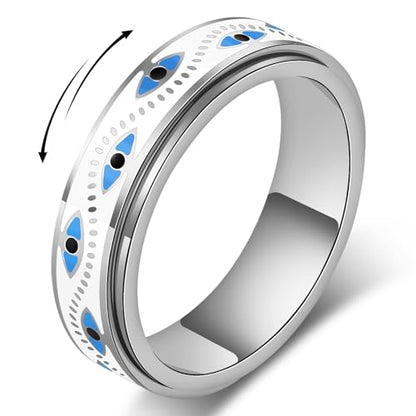 Evil Eye Fidget Ring for Women - Anxiety Relief Spinner Jewelry,18K Gold Plated Stainless Steel Turkish Ojo Turco Protection Rings Gift for Adults - color: Silver