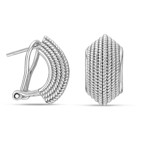 LeCalla 925 Sterling Silver Omega Back Earrings for Women | Clip-On Pierced Stud Earrings Gift for Her, Wife or Girlfriend | Classic Omega Back Stud Earrings Jewelry for Daily Wear or Special Occasions - color: Textured Curve